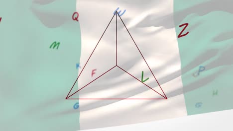 Animation-Der-Flagge-Nigerias,-Die-über-Ein-Dreieck-Weht,-Und-Alphabetische-Datenverarbeitung