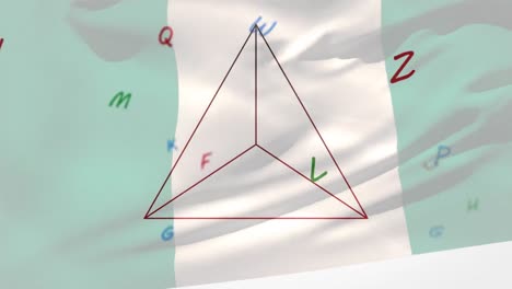 animación de la bandera de nigeria ondeando sobre el triángulo y el procesamiento de datos alfabéticos