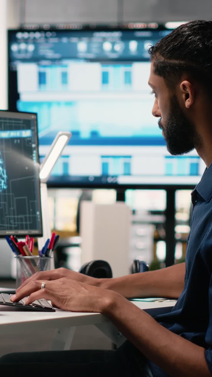 Vertical Video Real estate developer in a corporate office using machine learning