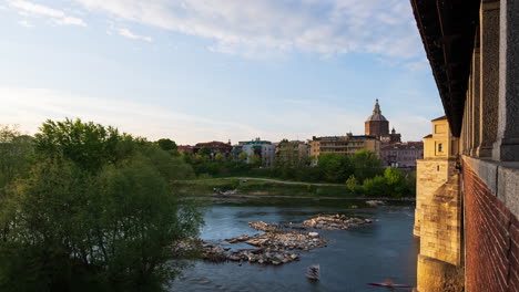 ponte coperto in pavia at sunset,lombardy, italy