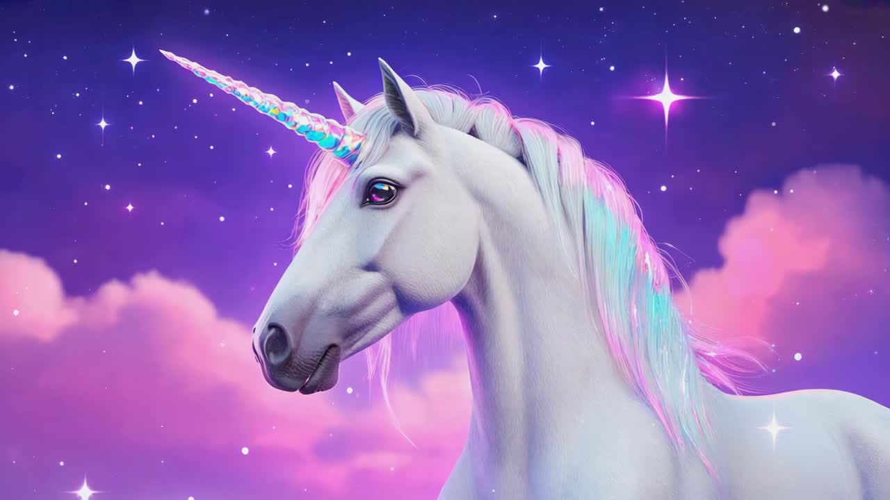 Majestic Unicorn in a Starry Pastel Sky
