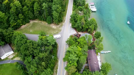 a drone records the beautiful peninsula drive in michigan