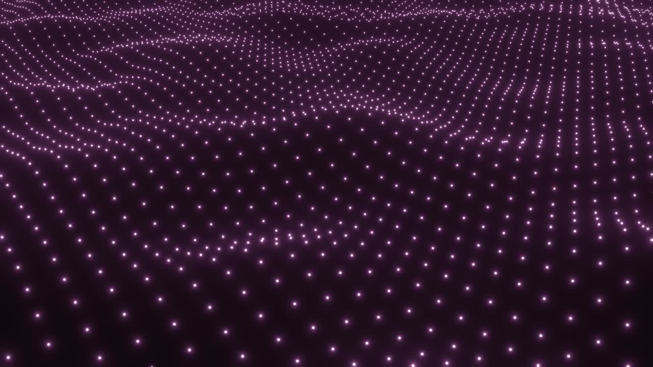 Violet glowing surface as futuristic landscape in cyberspace or hologram. 4k seamless loop abstract background of glow particles. Sci-fi theme of microworld, nanotechnology or cosmic space