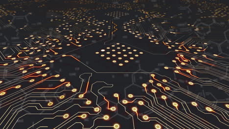 animation of chemical formula over computer circuit board on black background