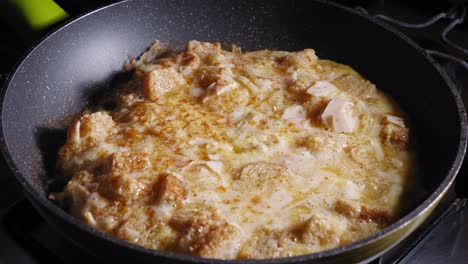 mezcla de tortilla tostada freír y voltear en una sartén