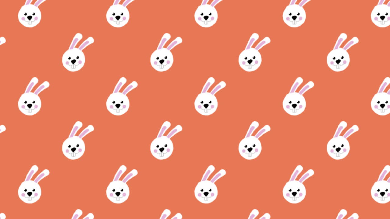 Animation of Easter bunnies moving in rows on orange background