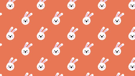 animación de conejitos de pascua moviéndose en filas sobre un fondo naranja