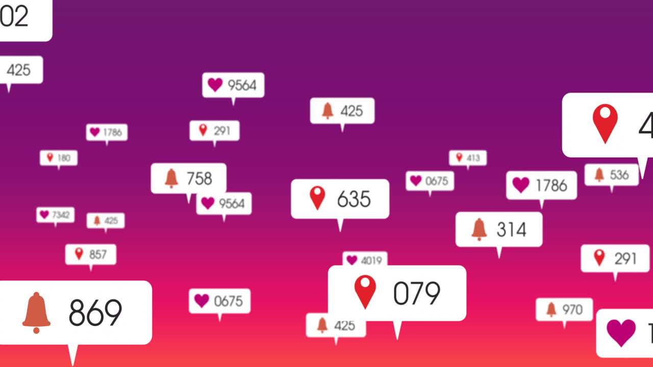 보라색 배경 위의 미디어 아이콘의 애니메이션