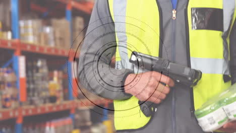 animation of scope scanning over man working in warehouse