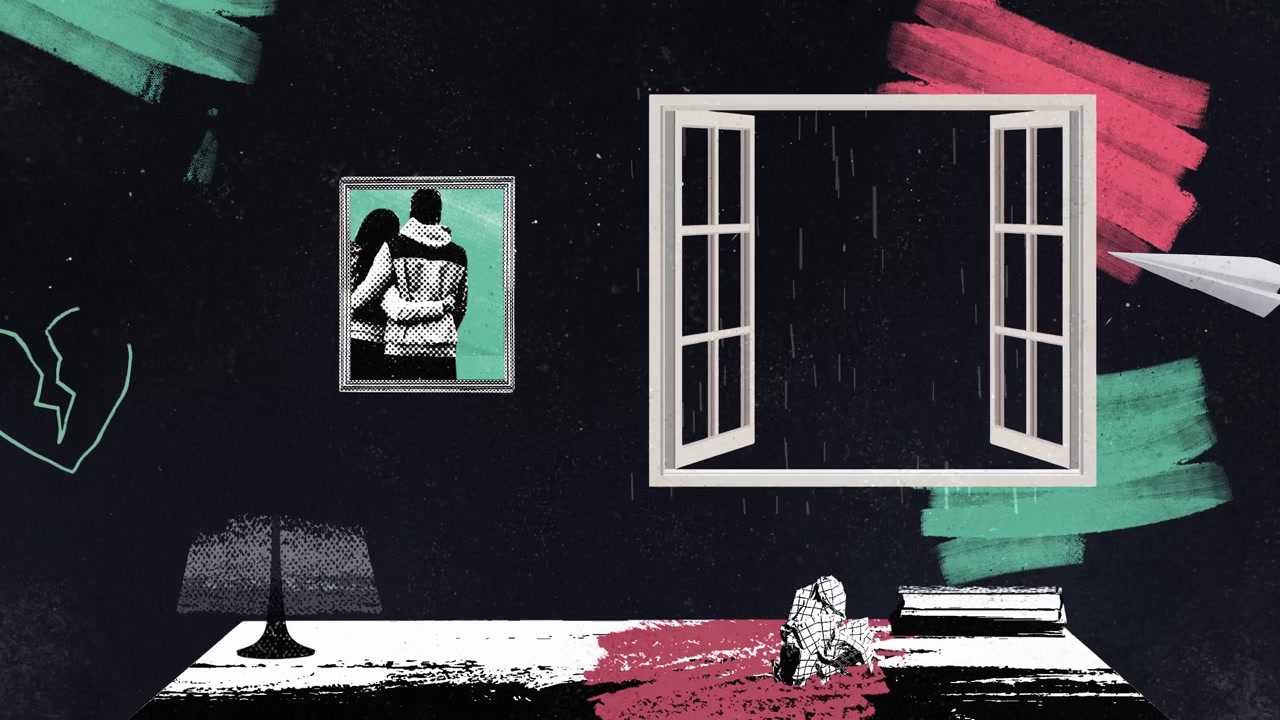 Ilustrasi Animasi Sepasang Kekasih di Ruangan yang Hujan