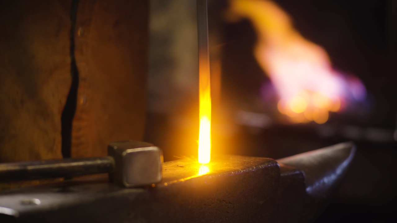 Hot metal in a blacksmith forge