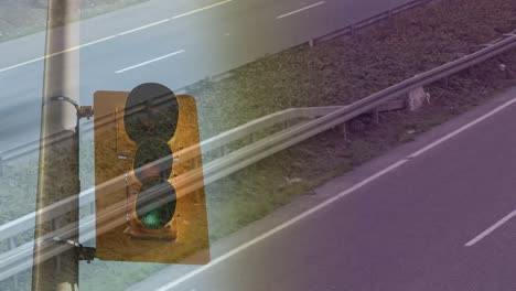 animación de un semáforo sobre la carretera