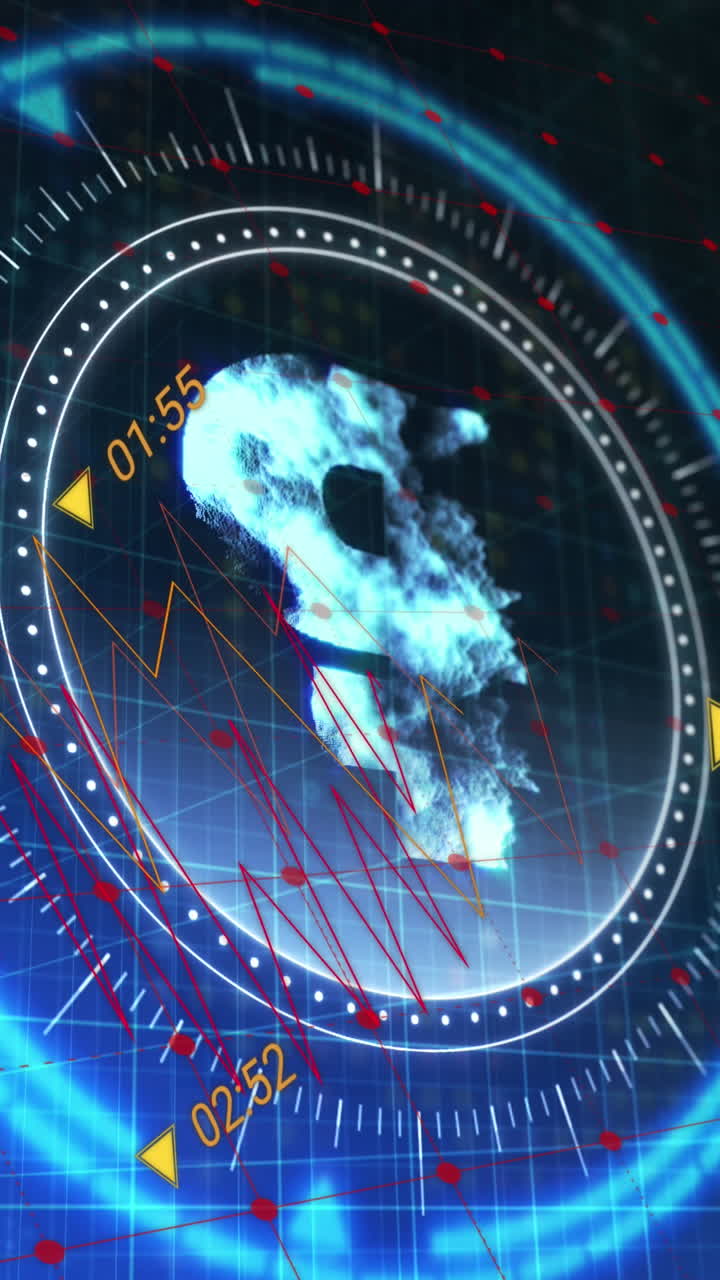 금융 데이터 처리에 대한 회전 안전 잠금에 있는 러시아 루블 기호의 애니메이션