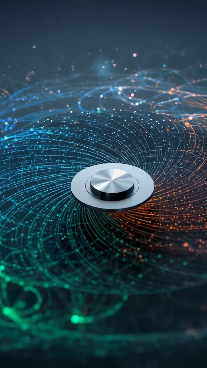 Vertical video: Starting data plane pulsing around metallic rotary dial at center, revealing nodes