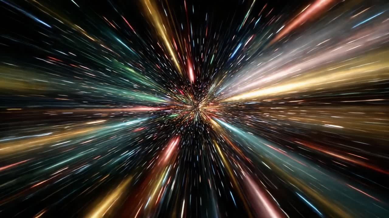 Esplorando le Profondità Cosmiche: Un viaggio vibrante attraverso flussi di luce colorati e motivi celesti in un universo dinamico.