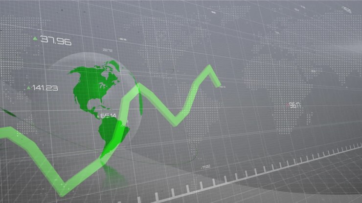 grüne graphik-animation über weltkarte mit finanzdaten