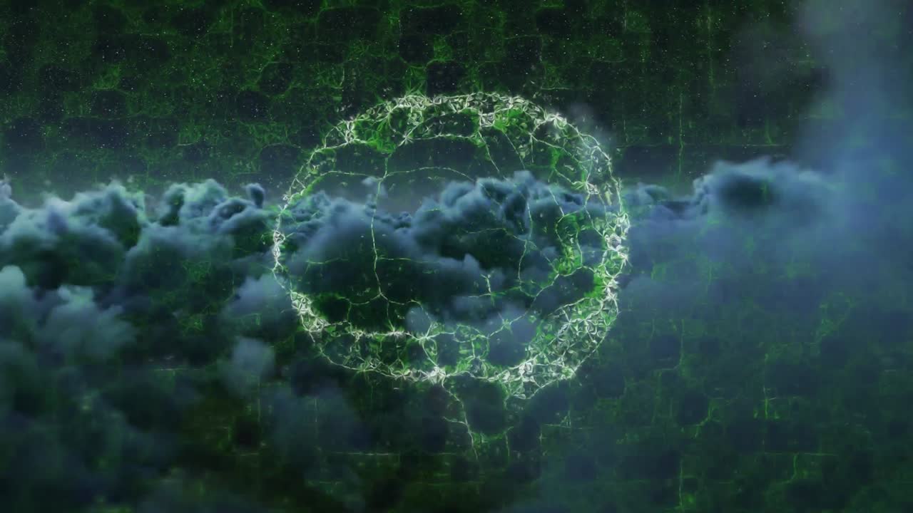 animación de un modelo digital del cerebro girando sobre un cielo nublado