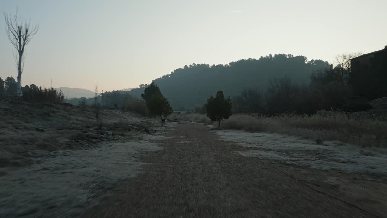 Early morning aerial footage of an empty playground and surrounding area