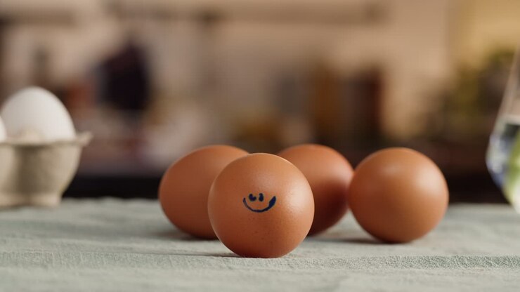 Happy Easter holiday. Chicken eggs close-up. Preparing for Easter, painting and decorating eggs. Christian celebration, family traditions.