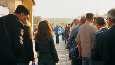 personas caminando por una acera en una ciudad