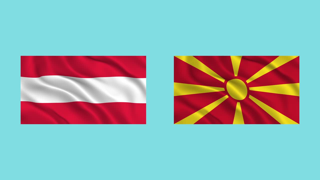banderas de austria y macedonia del norte aisladas sobre un fondo turquesa para ilustrar las relaciones entre países