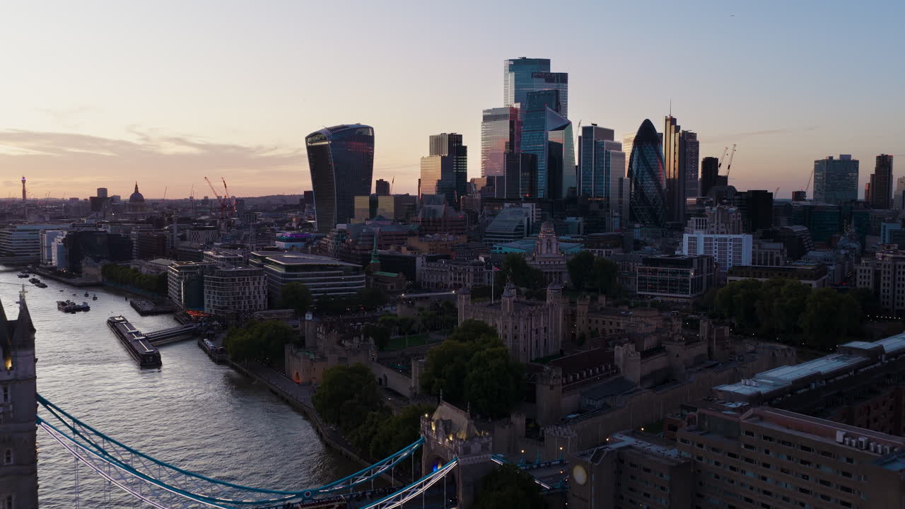 London Cityscape at Sunset with Tower Bridge
