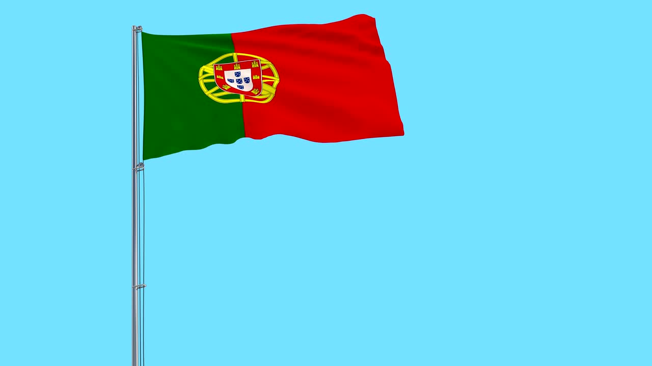 푸른 배경에 바람에 날아다니는 발 기둥에 포르투갈의 발을 고립 3d 렌더링