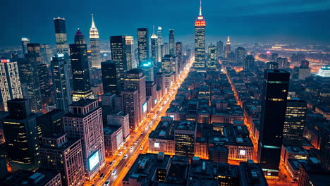 stunning nighttime cityscape with illuminated skyscrapers