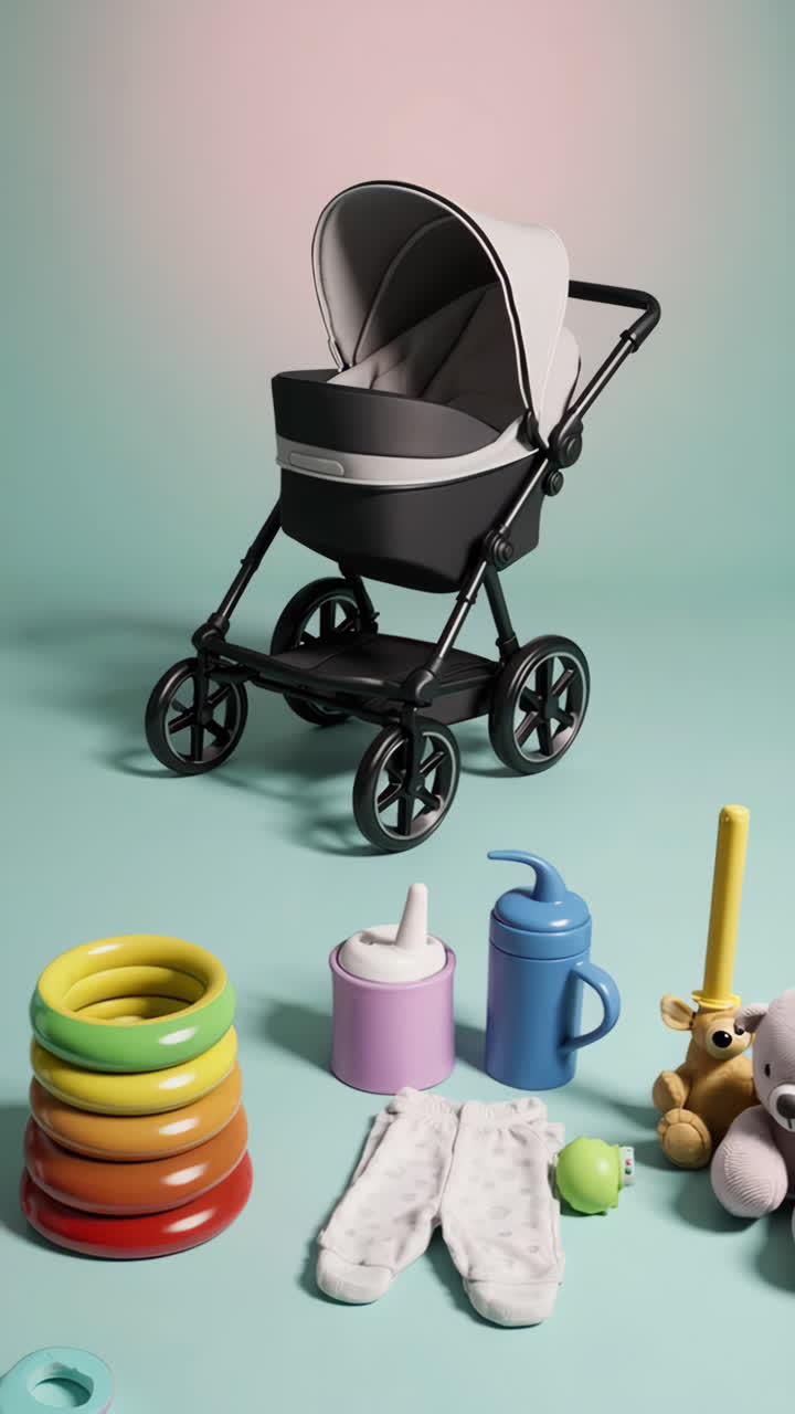 Collection of Baby Essentials: Stroller, Bottles, Clothes, and Toys