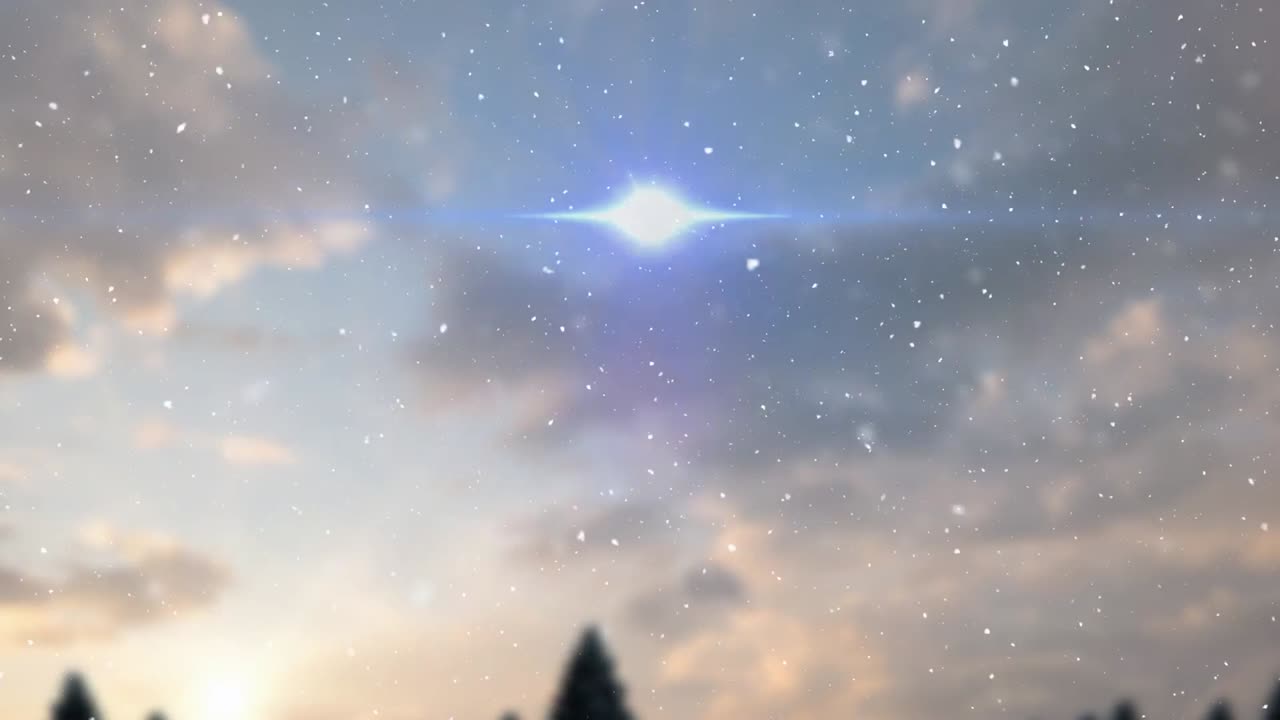 크리스마스에 겨울 풍경 위에 떨어지는 빛의 흔적과 눈의 애니메이션