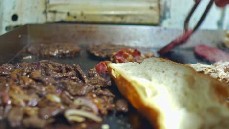 Close-up-of-grilled-meat-and-hamburger