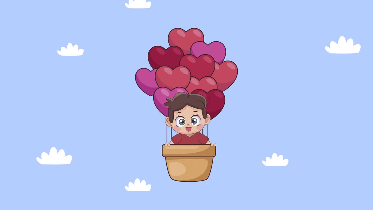 little lover boy in balloon air hot animation