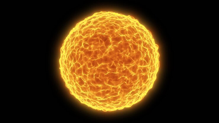 Luminous Sun Sphere: Energetic Lava Waves, Fractal Lights, and Glowing Flames with Alpha Transparency