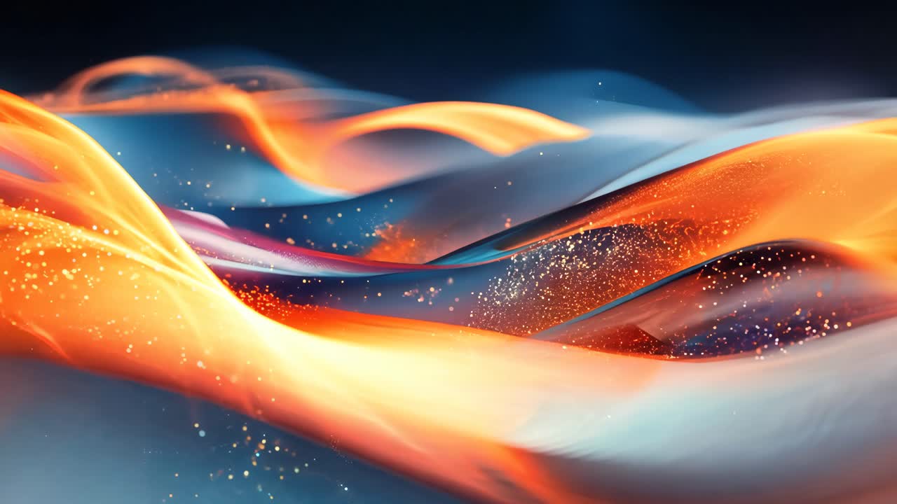 A wave of water with orange and blue colors. The orange color is coming from the fire