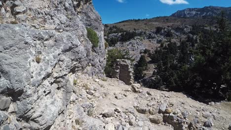 A-walk-down-the-stairs-from-the-castle-of-Paleo-Pili,-a-historic-place-on-the-island-of-Kos-in-Greece