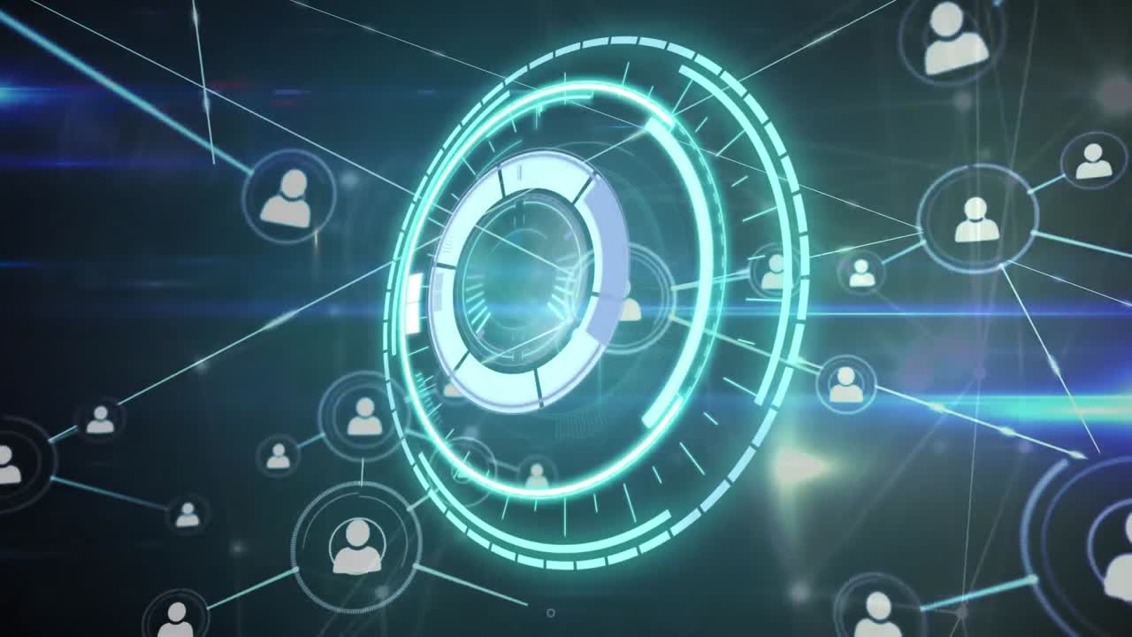 구름과 하늘을 가로지르는 범위 스캔과 연결 네트워크의 애니메이션