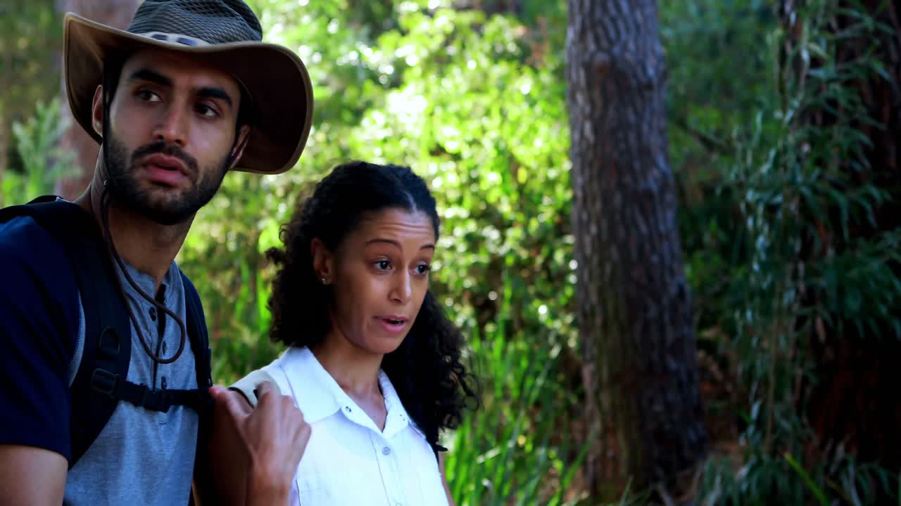 숲에서 서로 상호 작용하는 커플