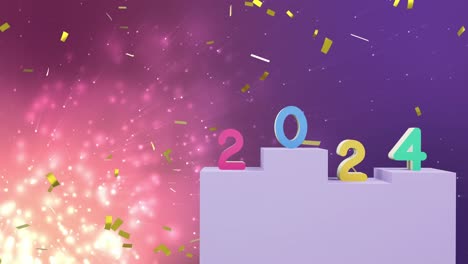 Animation-of-2024-text-and-christmas-confetti-falling-in-background