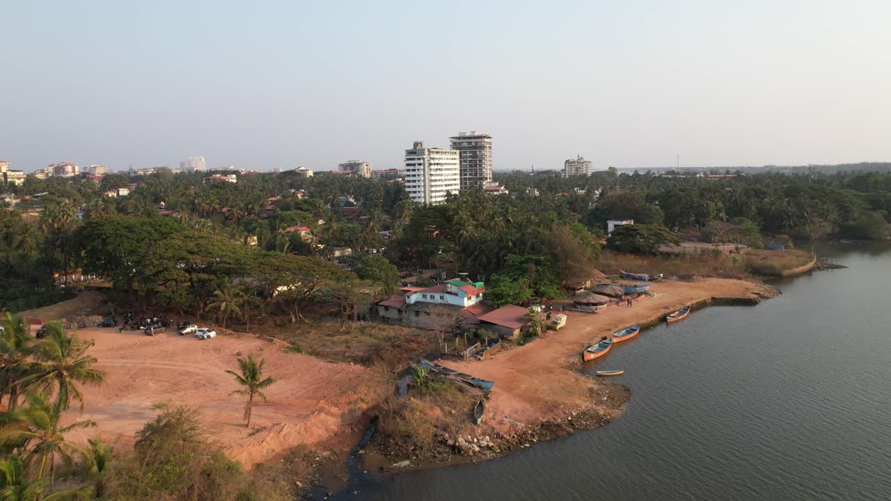 Aerial view of Mangaluru city's building and gurupura river