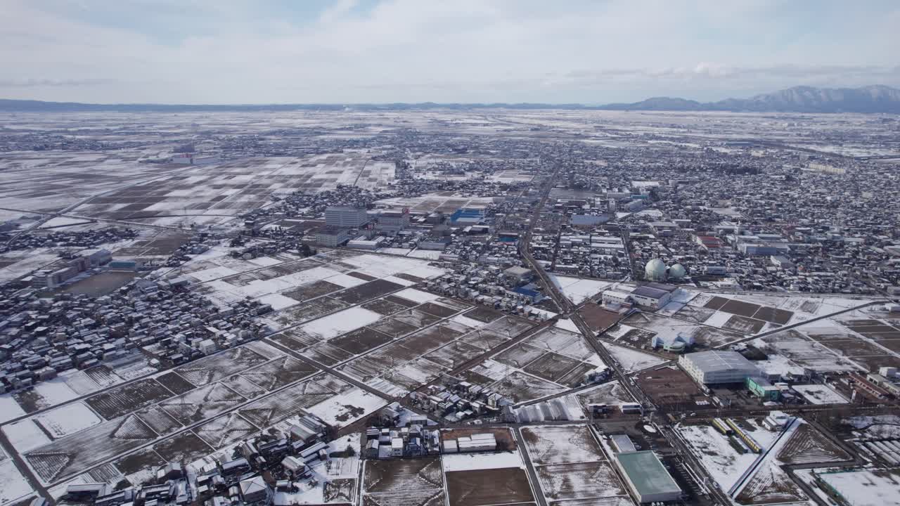 Drone Footage of Japanese Town and Farmland During Winter Season