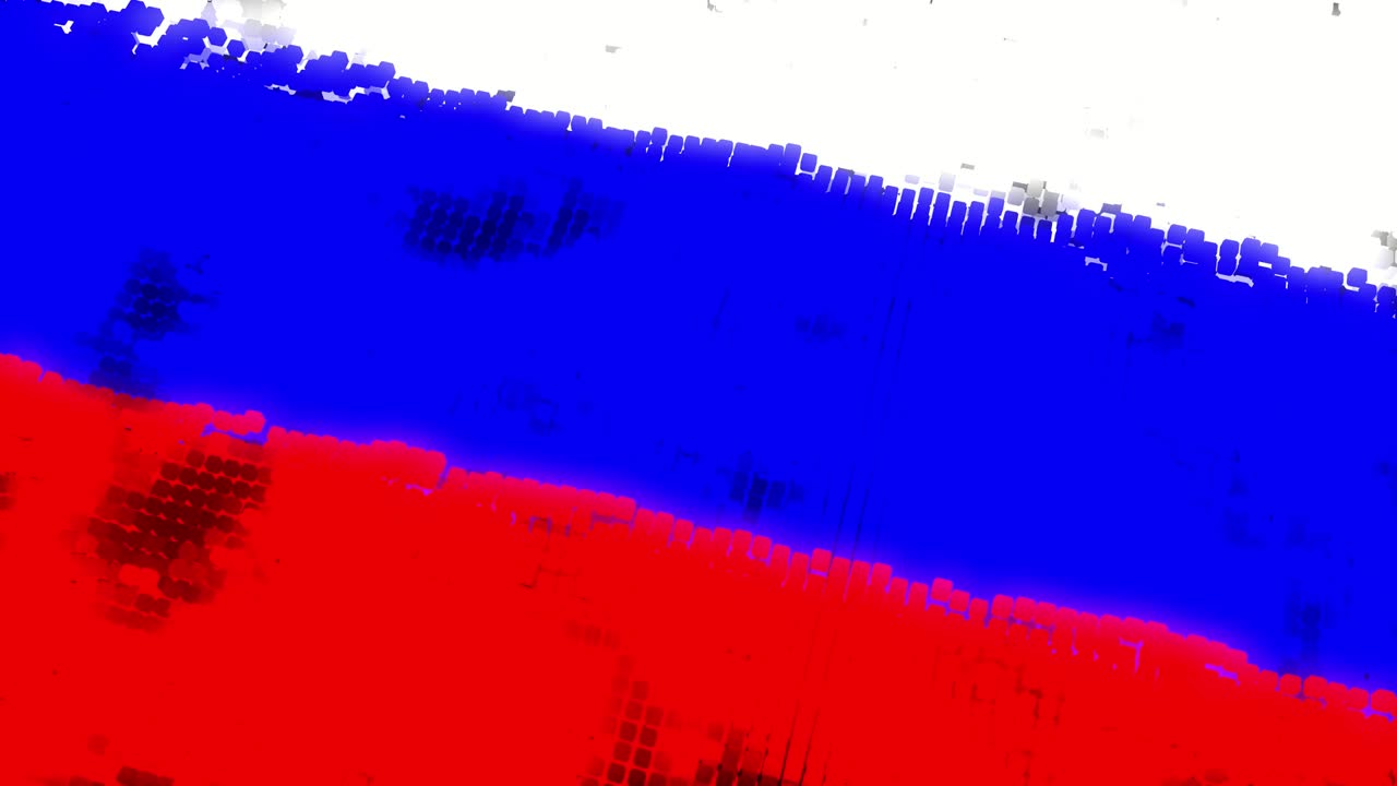 futurista 60fps brillante bandera digital de rusia coloreada en rojo, azul, blanco, renderizado en uhd 4k 3d animación de bucle sin costuras