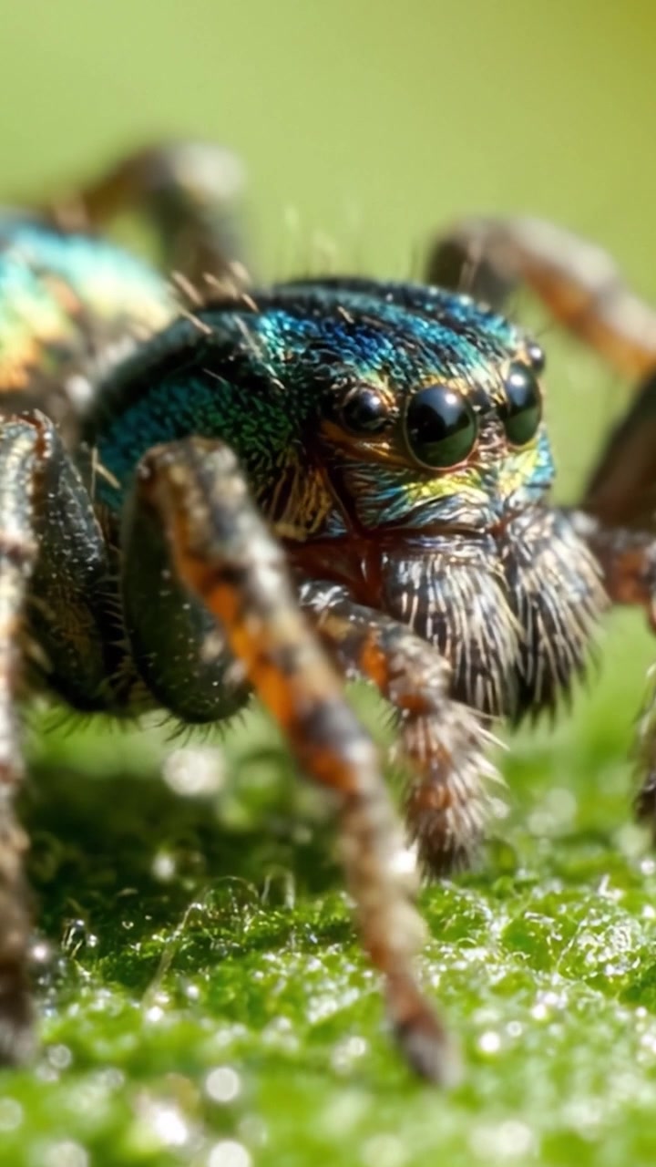 Uma Exploração Detalhada da Aranha de Cores Vibrantes: Uma Exibição Deslumbrante dos Detalhes Intrincados da Natureza Capturada em Macrofotografia