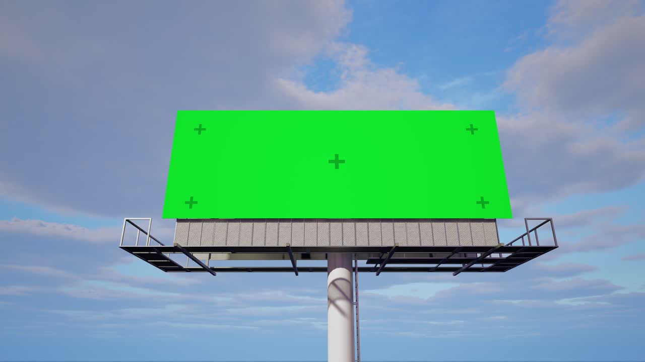 Blank Green Screen Billboard Under Cloudy Sky