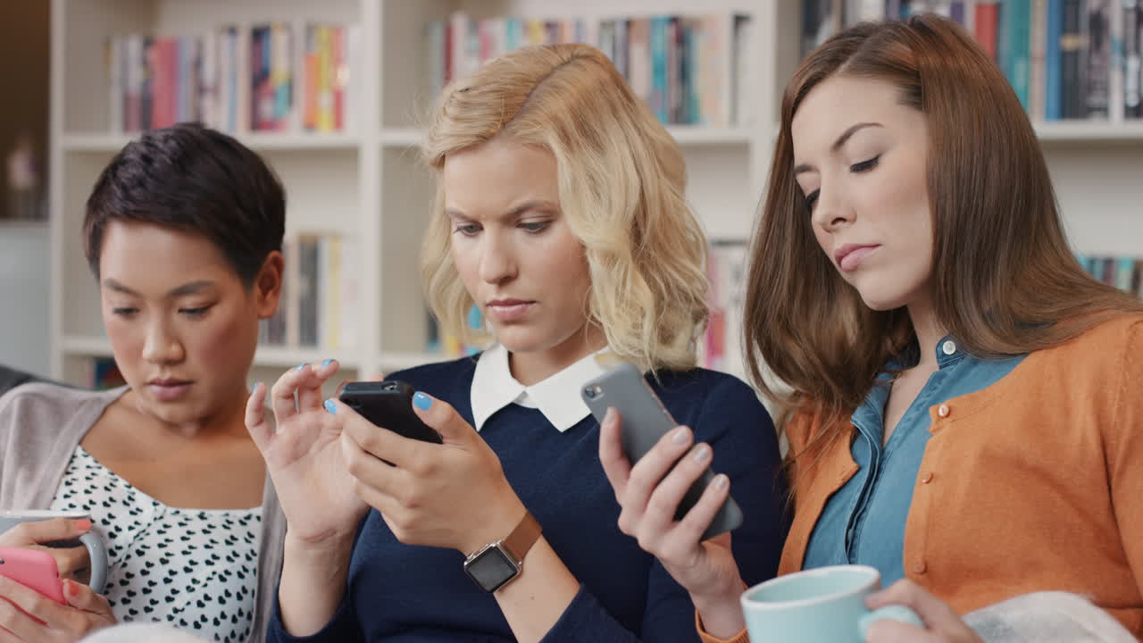 друзья дома, использующие смартфоны, социальные сети