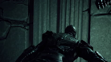 dark fantasy scene with armor and egg