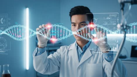 innovative genetic research: scientist analyzing dna structure with advanced technology in a modern laboratory environment