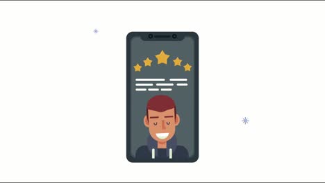 hombre con estrellas en la animación de las redes sociales de teléfonos inteligentes