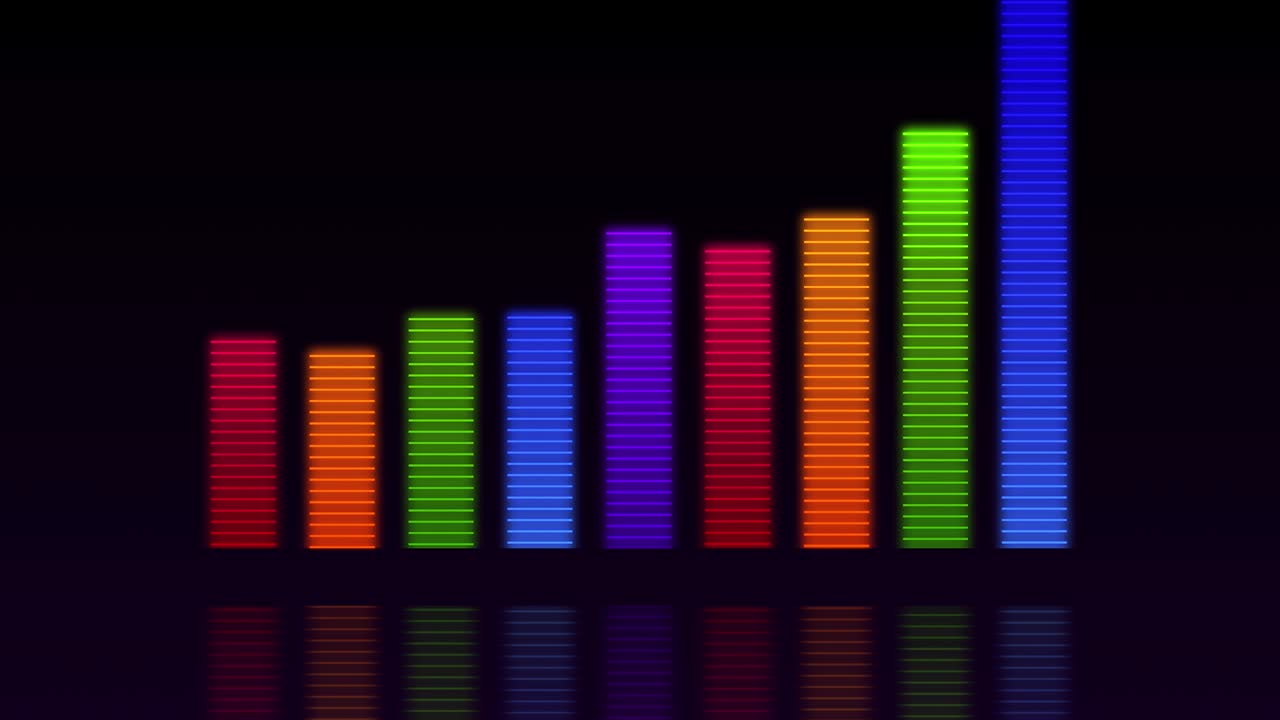 Audio waveform equalizer on black background loop animation. Music or sound levels.