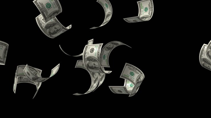 Dollars currency flying in space depicting finance or spending of money, affirmations