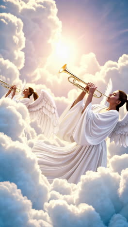 angel playing trumpet in heaven